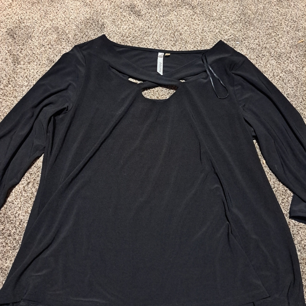 NY Collection Black Long Sleeve Top with Cutout